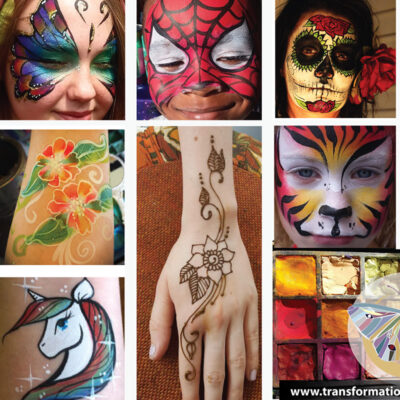 High Quality Face Painting, ranging from $5 to $25. We also have airbrush tattoos, glitter tattoos, hula hoops.